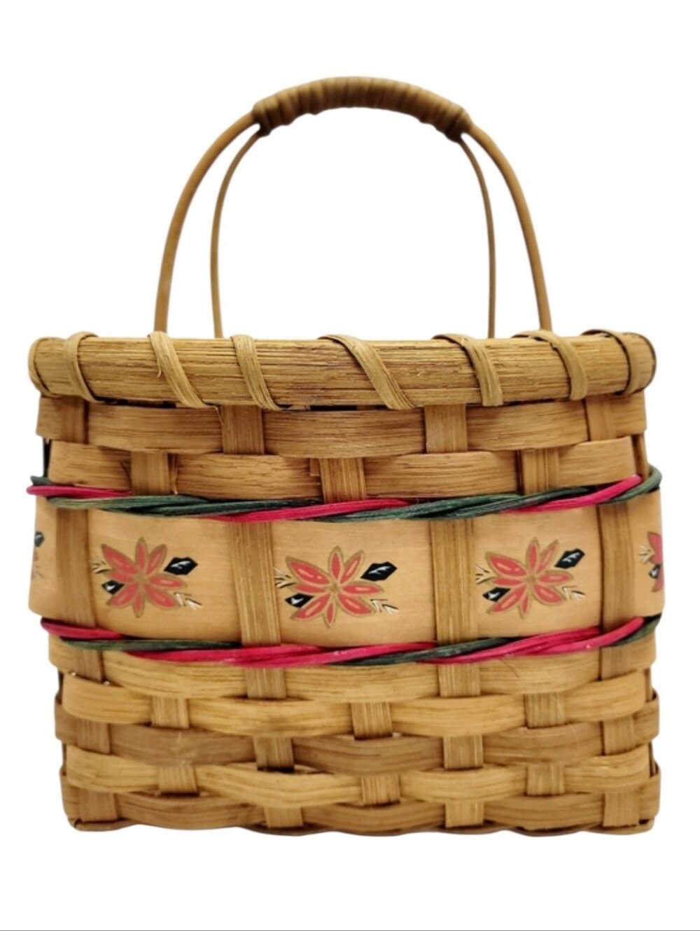 Handmade Woven Wicker Basket With A Christmad Tree Pattern